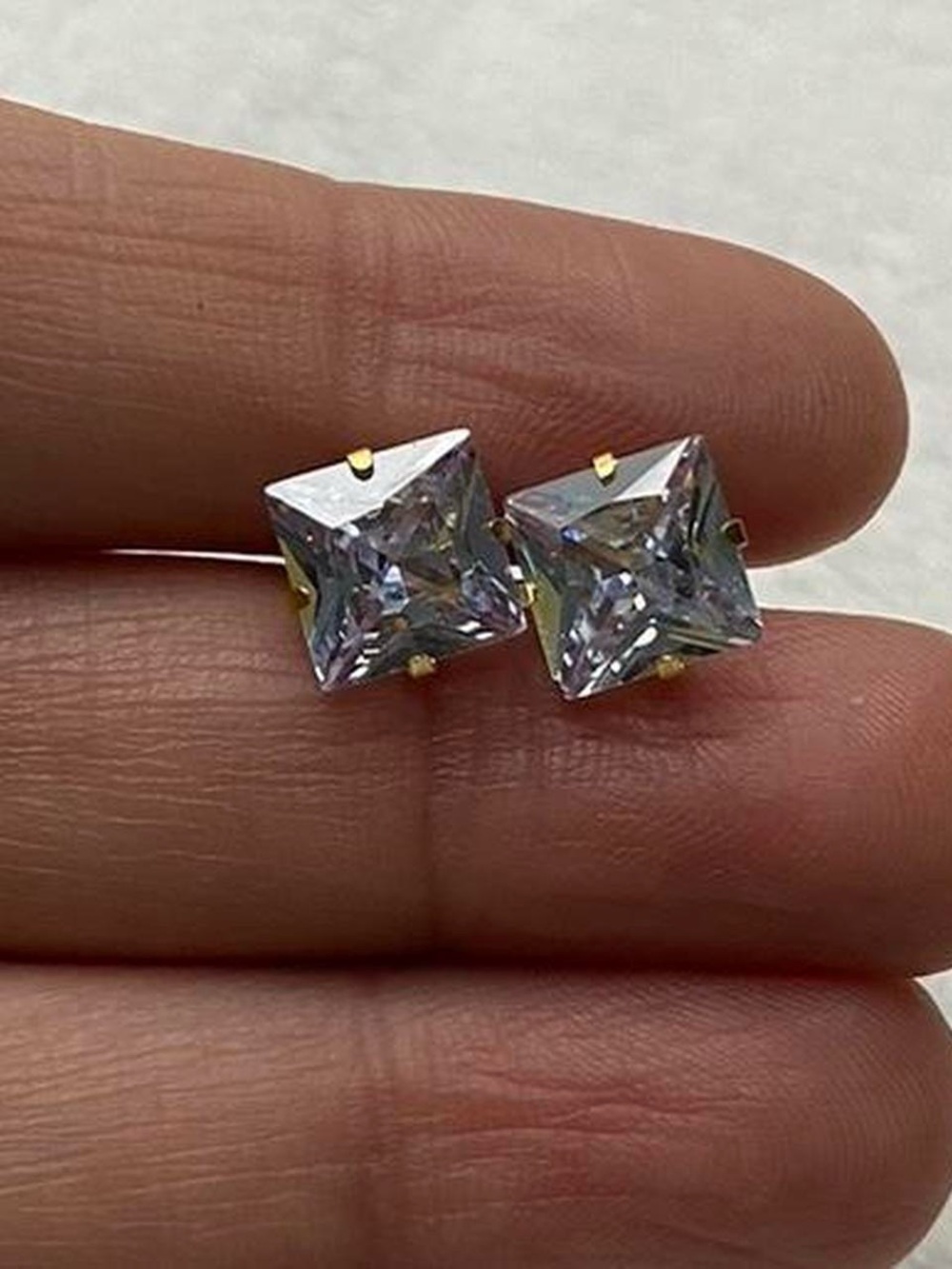 Square-Cut Clear Crystal Stud Earrings in Gold Setting